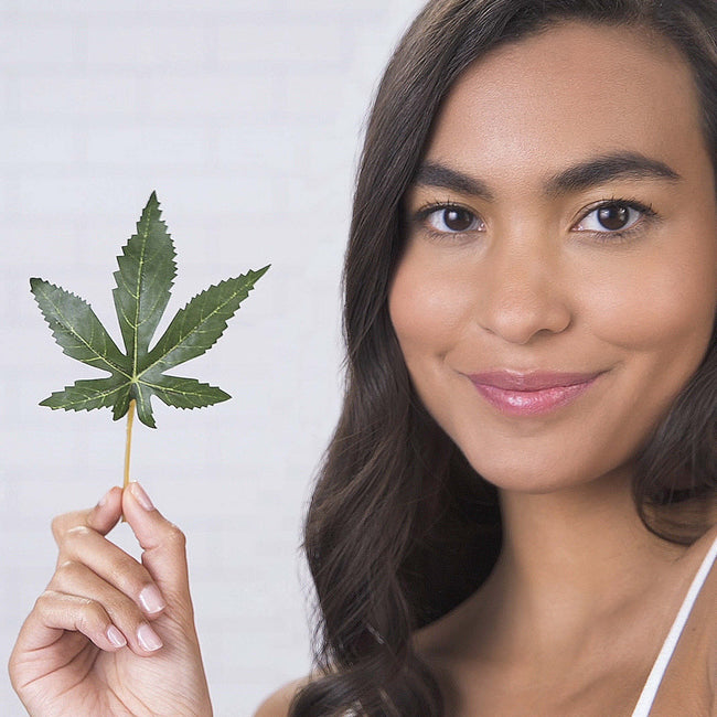 Model holding hemp leaf